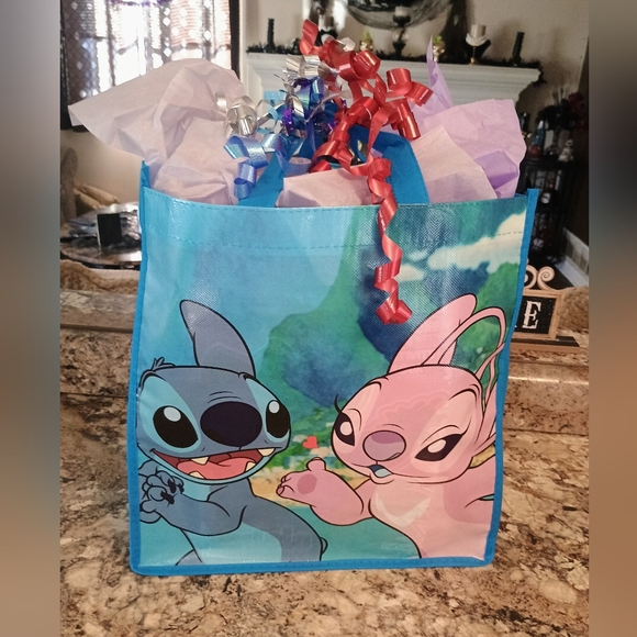Stitch and Angel Blue Tote Bag Filled With Gifts Custom Gift Bag - Picture 3 of 6